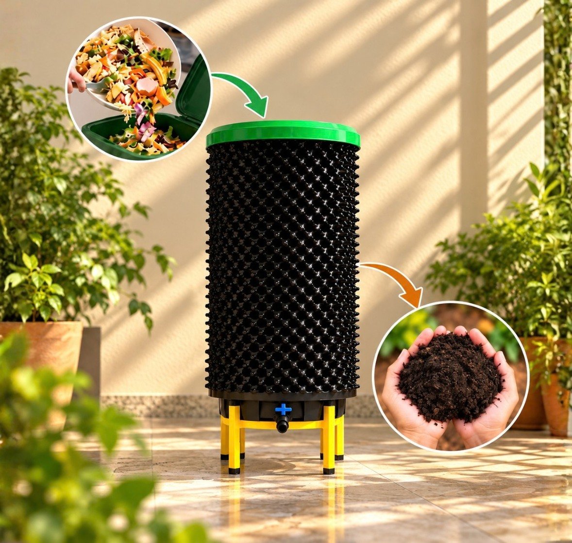 Orbin composting bin transforming organic waste into nutrient-rich compost